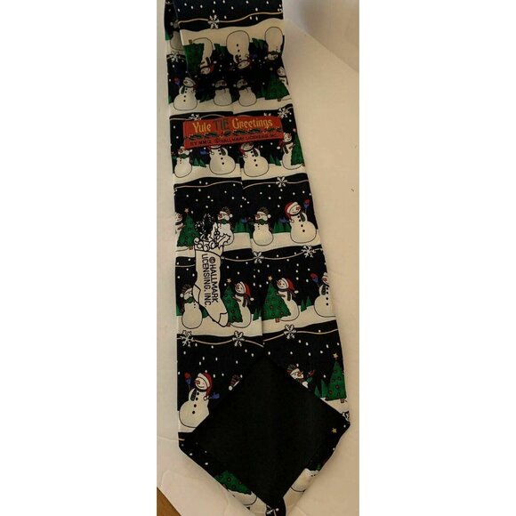 Hallmark Tie Christmas Tree Snowman Holiday  Necktie 3.75" W 58" L - Picture 2 of 2